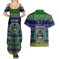 Personalised Pohnpei State Christmas Couples Matching Summer Maxi Dress and Hawaiian Shirt Coat of Arms Beautiful Merry Xmas Snowflake LT03 - Polynesian Pride