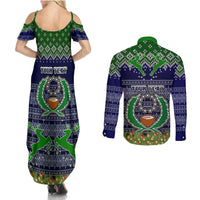 personalised-pohnpei-state-christmas-couples-matching-summer-maxi-dress-and-long-sleeve-button-shirts-coat-of-arms-beautiful-merry-xmas-snowflake
