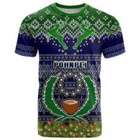 Personalised Pohnpei State Christmas T Shirt Coat of Arms Beautiful Merry Xmas Snowflake LT03 Blue - Polynesian Pride