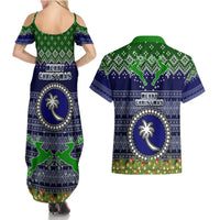 chuuk-state-christmas-couples-matching-summer-maxi-dress-and-hawaiian-shirt-coat-of-arms-beautiful-merry-xmas-snowflake