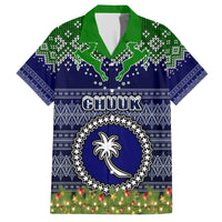 Personalised Chuuk State Christmas Hawaiian Shirt Coat of Arms Beautiful Merry Xmas Snowflake LT03 Blue - Polynesian Pride
