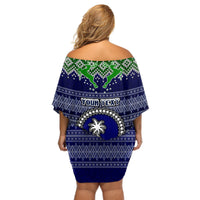 Personalised Chuuk State Christmas Off Shoulder Short Dress Coat of Arms Beautiful Merry Xmas Snowflake LT03 - Polynesian Pride