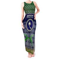 Personalised Chuuk State Christmas Tank Maxi Dress Coat of Arms Beautiful Merry Xmas Snowflake LT03 Women Blue - Polynesian Pride