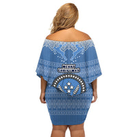 Kosrae Christmas Off Shoulder Short Dress Coat of Arms Beautiful Merry Xmas Snowflake LT03 - Polynesian Pride