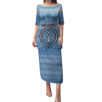 Kosrae Christmas Puletasi Coat of Arms Beautiful Merry Xmas Snowflake LT03 Long Dress Blue - Polynesian Pride