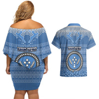 Personalised Kosrae Christmas Couples Matching Off Shoulder Short Dress and Hawaiian Shirt Coat of Arms Beautiful Merry Xmas Snowflake LT03 - Polynesian Pride