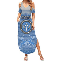 Personalised Kosrae Christmas Summer Maxi Dress Coat of Arms Beautiful Merry Xmas Snowflake LT03 Women Blue - Polynesian Pride