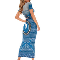 Yap Christmas Family Matching Short Sleeve Bodycon Dress and Hawaiian Shirt Coat of Arms Beautiful Merry Xmas Snowflake LT03 - Polynesian Pride