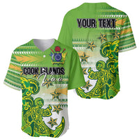 Personalised Cook Islands Va'a Race Baseball Jersey Te Tatau Tattoos Sporty Style Green-White Color - Polynesian Pride