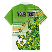 Personalised Cook Islands Va'a Race Family Matching Tank Maxi Dress and Hawaiian Shirt Te Tatau Tattoos Sporty Style Green-White Color - Polynesian Pride
