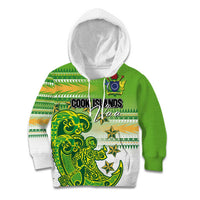 Personalised Cook Islands Va'a Race Kid Hoodie Te Tatau Tattoos Sporty Style Green-White Color - Polynesian Pride