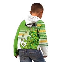 Personalised Cook Islands Va'a Race Kid Hoodie Te Tatau Tattoos Sporty Style Green-White Color - Polynesian Pride