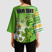 Personalised Cook Islands Va'a Race Kimono Sleeve Blouse Te Tatau Tattoos Sporty Style Green-White Color - Polynesian Pride
