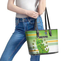 Cook Islands Va'a Race Leather Tote Bag Te Tatau Tattoos Sporty Style Green-White Color - Polynesian Pride