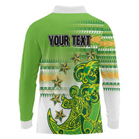 Personalised Cook Islands Va'a Race Long Sleeve Polo Shirt Te Tatau Tattoos Sporty Style Green-White Color - Polynesian Pride