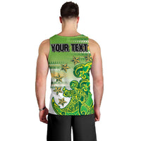 Personalised Cook Islands Va'a Race Men Tank Top Te Tatau Tattoos Sporty Style Green-White Color - Polynesian Pride