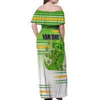 Personalised Cook Islands Va'a Race Off Shoulder Maxi Dress Te Tatau Tattoos Sporty Style Green-White Color - Polynesian Pride