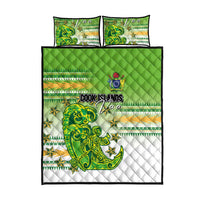 Cook Islands Va'a Race Quilt Bed Set Te Tatau Tattoos Sporty Style Green-White Color - Polynesian Pride