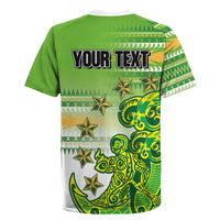 Personalised Cook Islands Va'a Race Rugby Jersey Te Tatau Tattoos Sporty Style Green-White Color LT03 - Polynesian Pride
