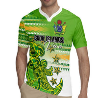 Personalised Cook Islands Va'a Race Rugby Jersey Te Tatau Tattoos Sporty Style Green-White Color LT03 - Polynesian Pride