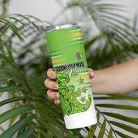 Personalised Cook Islands Va'a Race Skinny Tumbler Te Tatau Tattoos Sporty Style Green-White Color - Polynesian Pride