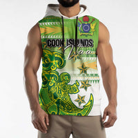 Personalised Cook Islands Va'a Race Sleeveless Hoodie Te Tatau Tattoos Sporty Style Green-White Color - Polynesian Pride