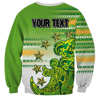 Personalised Cook Islands Va'a Race Sweatshirt Te Tatau Tattoos Sporty Style Green-White Color - Polynesian Pride