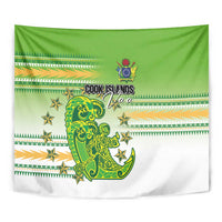 Cook Islands Va'a Race Tapestry Te Tatau Tattoos Sporty Style Green-White Color - Polynesian Pride