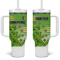 Personalised Cook Islands Va'a Race Tumbler With Handle Te Tatau Tattoos Sporty Style Green-White Color - Polynesian Pride