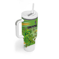 Personalised Cook Islands Va'a Race Tumbler With Handle Te Tatau Tattoos Sporty Style Green-White Color - Polynesian Pride