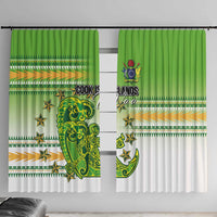 Cook Islands Va'a Race Window Curtain Te Tatau Tattoos Sporty Style Green-White Color - Polynesian Pride