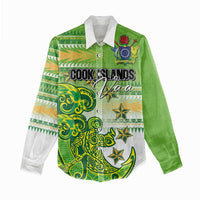 Personalised Cook Islands Va'a Race Women Casual Shirt Te Tatau Tattoos Sporty Style Green-White Color - Polynesian Pride