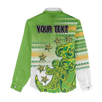 Personalised Cook Islands Va'a Race Women Casual Shirt Te Tatau Tattoos Sporty Style Green-White Color - Polynesian Pride