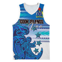 Personalised Cook Islands Va'a Race Basketball Jersey Te Tatau Tattoos Sporty Style Light Blue Color - Polynesian Pride