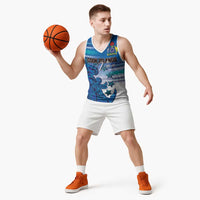 Personalised Cook Islands Va'a Race Basketball Jersey Te Tatau Tattoos Sporty Style Light Blue Color - Polynesian Pride