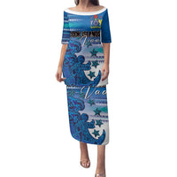 Personalised Cook Islands Va'a Race Family Matching Puletasi and Hawaiian Shirt Te Tatau Tattoos Sporty Style Light Blue Color - Polynesian Pride