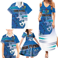 Personalised Cook Islands Va'a Race Family Matching Summer Maxi Dress and Hawaiian Shirt Te Tatau Tattoos Sporty Style Light Blue Color - Polynesian Pride