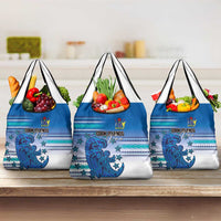 Cook Islands Va'a Race Grocery Bag Te Tatau Tattoos Sporty Style Light Blue Color - Polynesian Pride