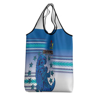 Cook Islands Va'a Race Grocery Bag Te Tatau Tattoos Sporty Style Light Blue Color - Polynesian Pride