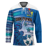Personalised Cook Islands Va'a Race Hockey Jersey Te Tatau Tattoos Sporty Style Light Blue Color LT03 Unisex Blue - Polynesian Pride