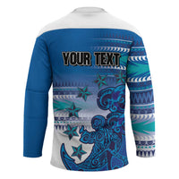 Personalised Cook Islands Va'a Race Hockey Jersey Te Tatau Tattoos Sporty Style Light Blue Color LT03 - Polynesian Pride