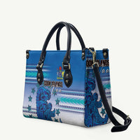 Cook Islands Va'a Race Leather Bag Te Tatau Tattoos Sporty Style Light Blue Color LT03 Blue - Polynesian Pride