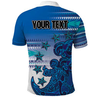 Personalised Cook Islands Va'a Race Polo Shirt Te Tatau Tattoos Sporty Style Light Blue Color - Polynesian Pride