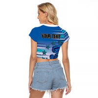 Personalised Cook Islands Va'a Race Raglan Cropped T Shirt Te Tatau Tattoos Sporty Style Light Blue Color - Polynesian Pride