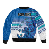 Personalised Cook Islands Va'a Race Sleeve Zip Bomber Jacket Te Tatau Tattoos Sporty Style Light Blue Color - Polynesian Pride