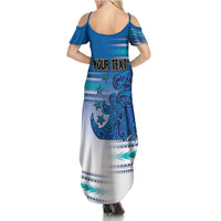 Personalised Cook Islands Va'a Race Summer Maxi Dress Te Tatau Tattoos Sporty Style Light Blue Color - Polynesian Pride