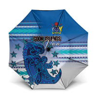 Cook Islands Va'a Race Umbrella Te Tatau Tattoos Sporty Style Light Blue Color LT03 One Size Folded 11.42 inch Opened Diameter 37.4 inch Blue - Polynesian Pride