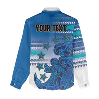 Personalised Cook Islands Va'a Race Women Casual Shirt Te Tatau Tattoos Sporty Style Light Blue Color - Polynesian Pride