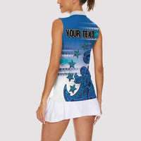 Personalised Cook Islands Va'a Race Women Sleeveless Polo Shirt Te Tatau Tattoos Sporty Style Light Blue Color - Polynesian Pride