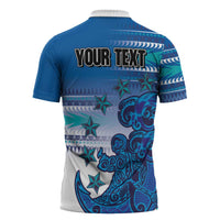 Personalised Cook Islands Va'a Race Zipper Polo Shirt Te Tatau Tattoos Sporty Style Light Blue Color - Polynesian Pride